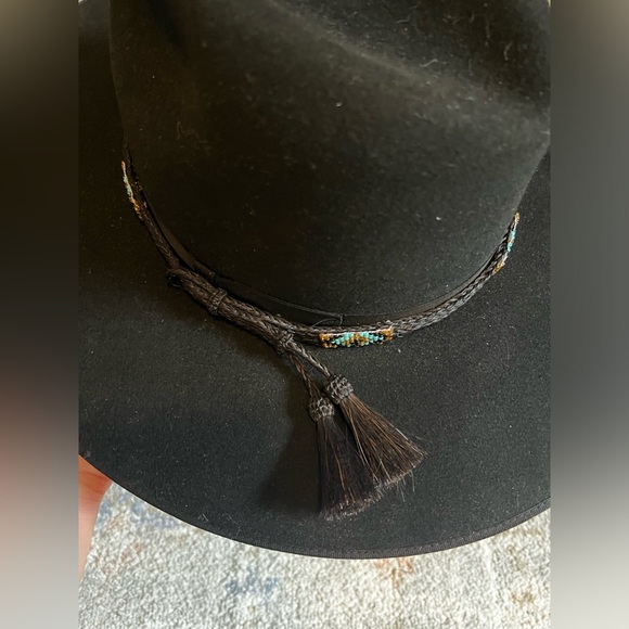 Stetson Black Cowboy Hat with Turquoise/Black Beaded Horse Hair Strap - Picture 6 of 15